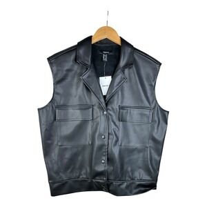 NWT Forever 21 Women's Faux Leather Oversized‎ Vest Size Medium Black